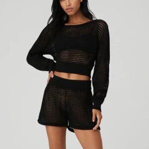 Alo Yoga Open Knit Chase The Sun Set in Black Size XS
